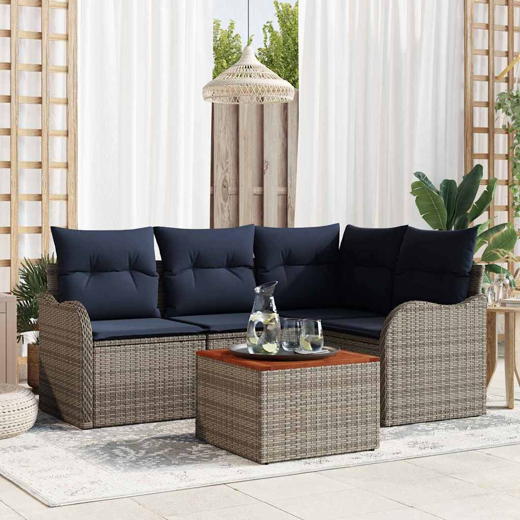 vidaXL Conjunto de sofás de jardín 5 uds. Gris ratán sintético