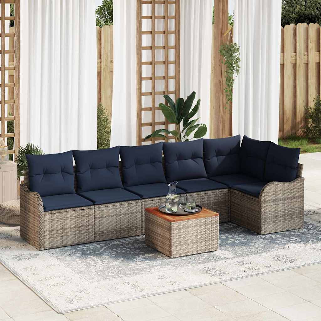 vidaXL Conjunto de sofás de jardín 7 uds. Gris ratán sintético
