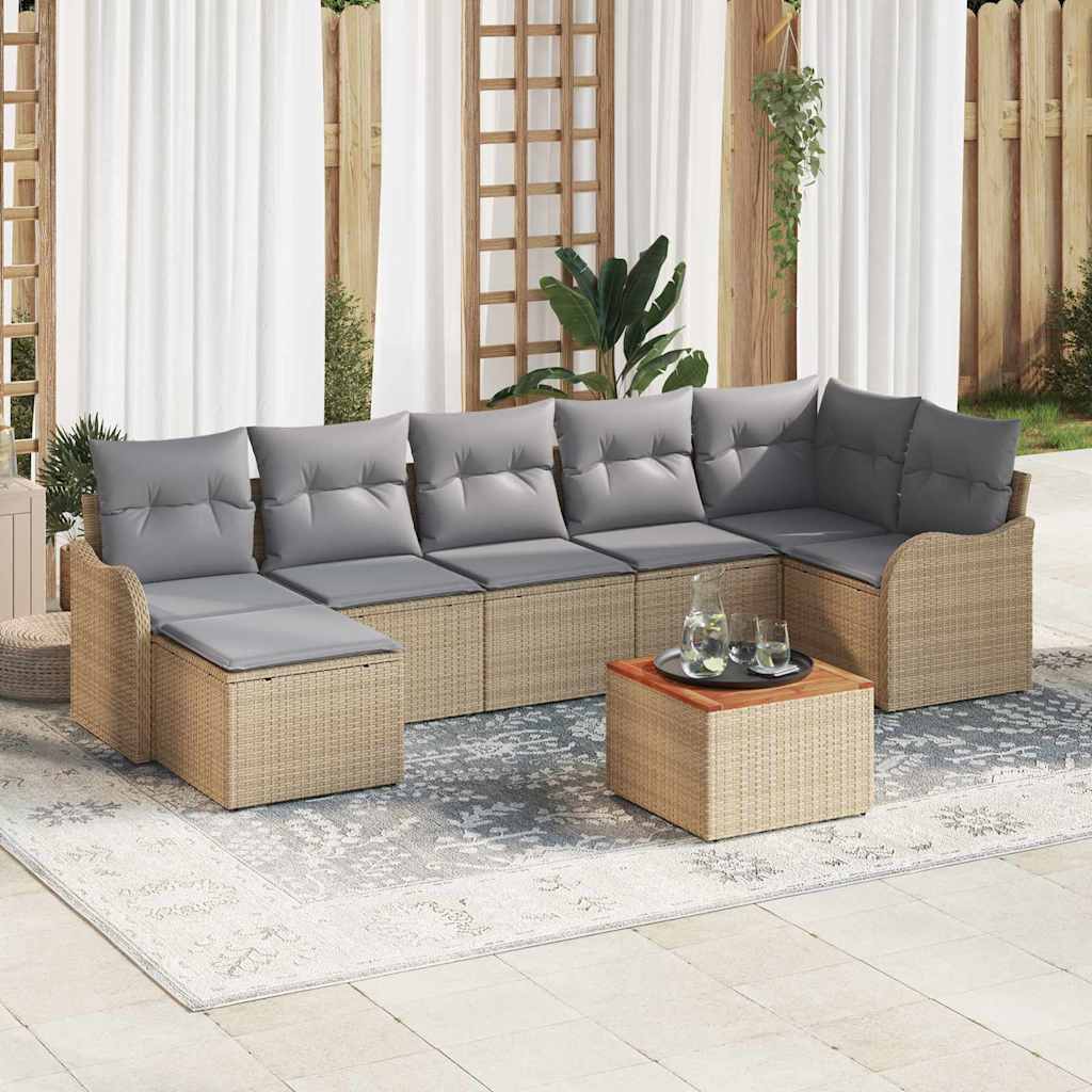 vidaXL Conjunto de sofás de jardín 8 uds. Beige ratán sintético