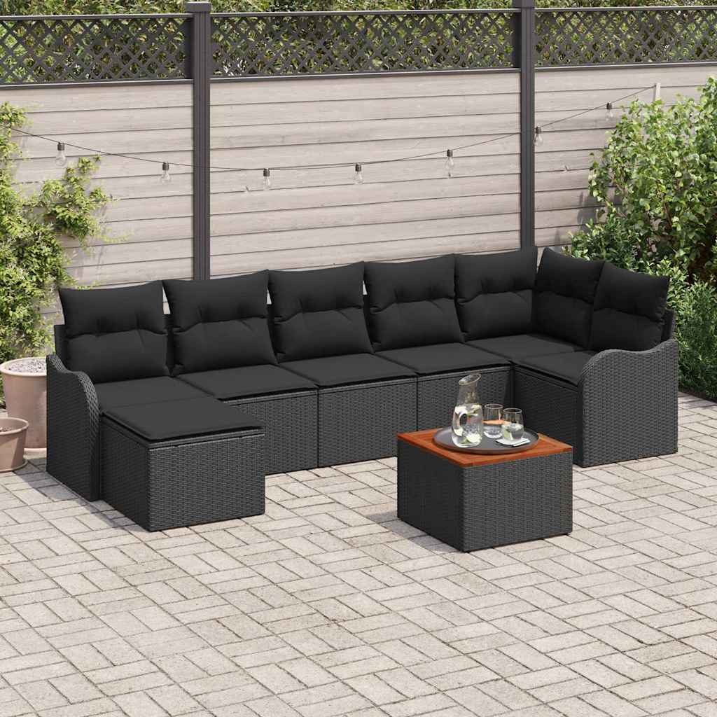 vidaXL Conjunto de sofás de jardín 8 uds. Negro ratán sintético