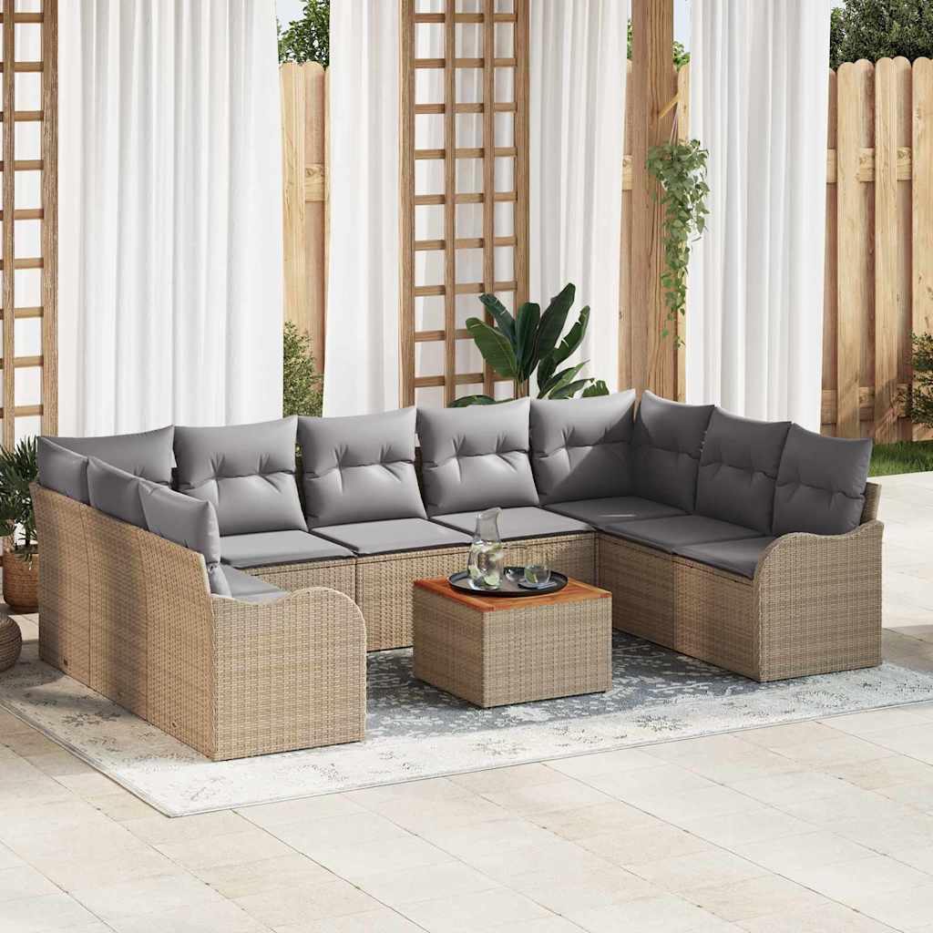 vidaXL Conjunto de sofás de jardín 10 uds. Beige ratán sintético