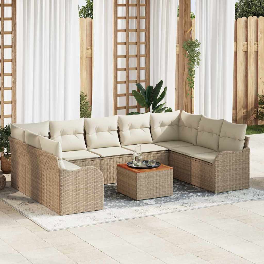 vidaXL Conjunto de sofás de jardín 10 uds. Beige ratán sintético