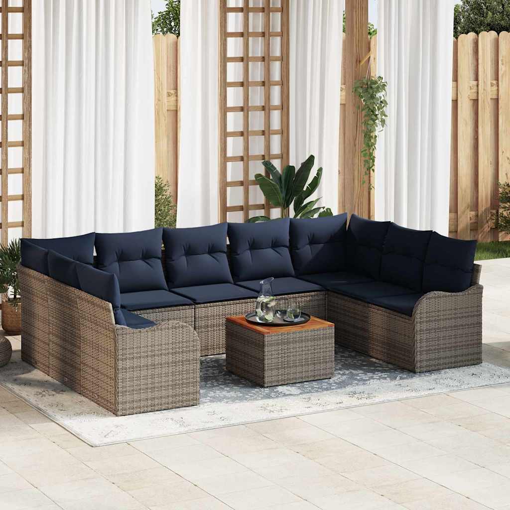 vidaXL Conjunto de sofás de jardín 10 uds. Gris ratán sintético