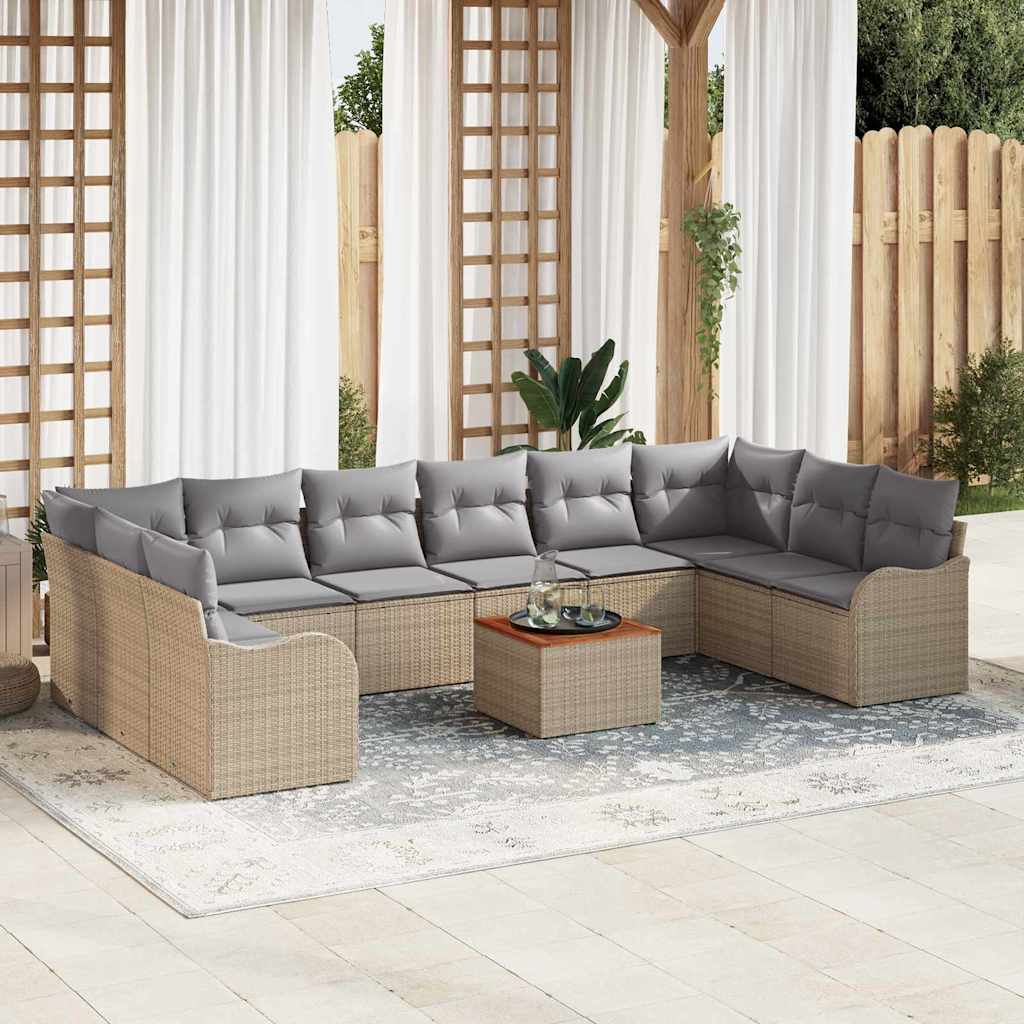 vidaXL Conjunto de sofás de jardín 11 uds. Beige ratán sintético