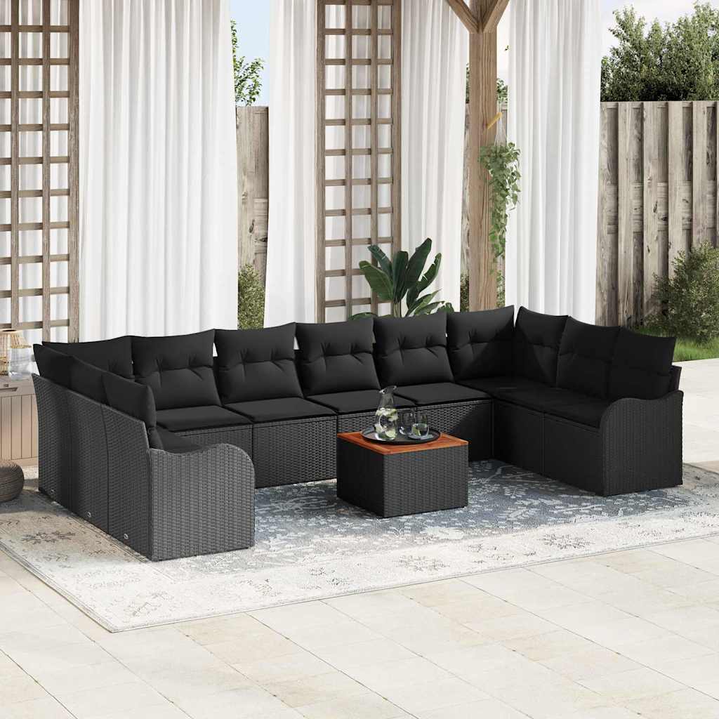 vidaXL Conjunto de sofás de jardín 11 uds. Negro ratán sintético