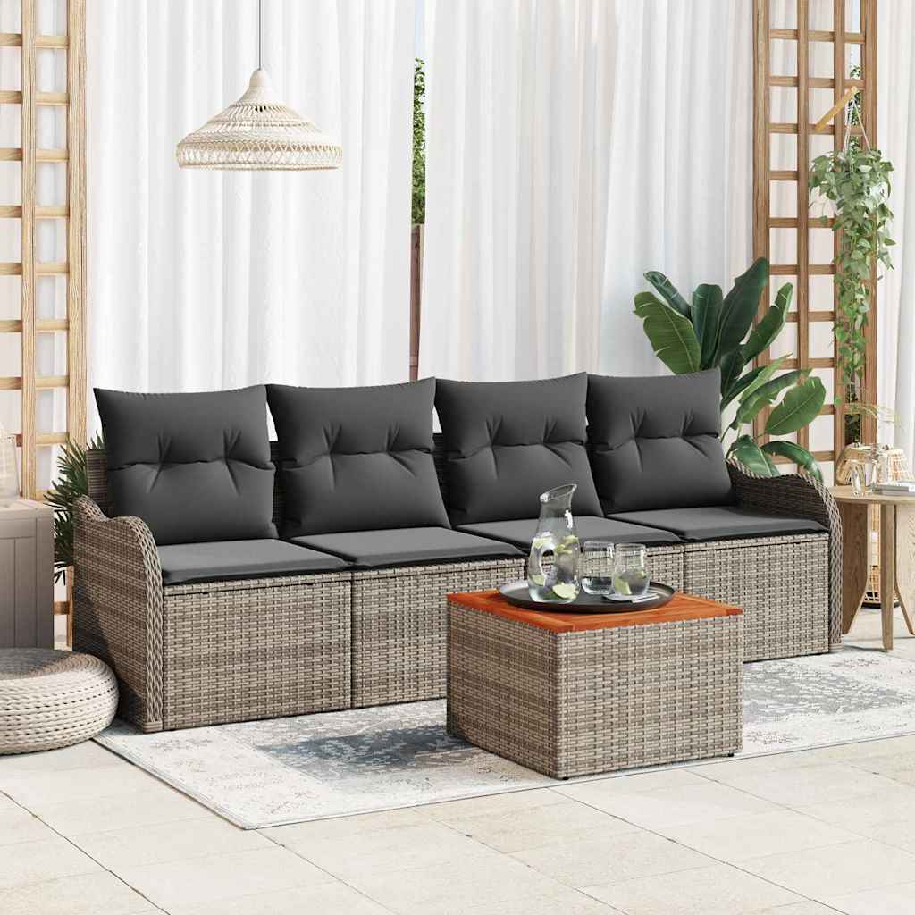 vidaXL Conjunto de sofás de jardín 5 uds. Gris ratán sintético