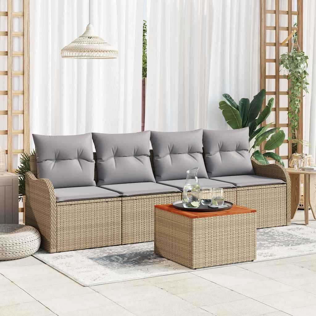 vidaXL Conjunto de sofás de jardín 5 uds. Beige ratán sintético