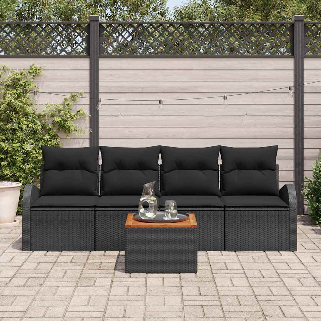 vidaXL Conjunto de sofás de jardín 5 uds. Negro ratán sintético