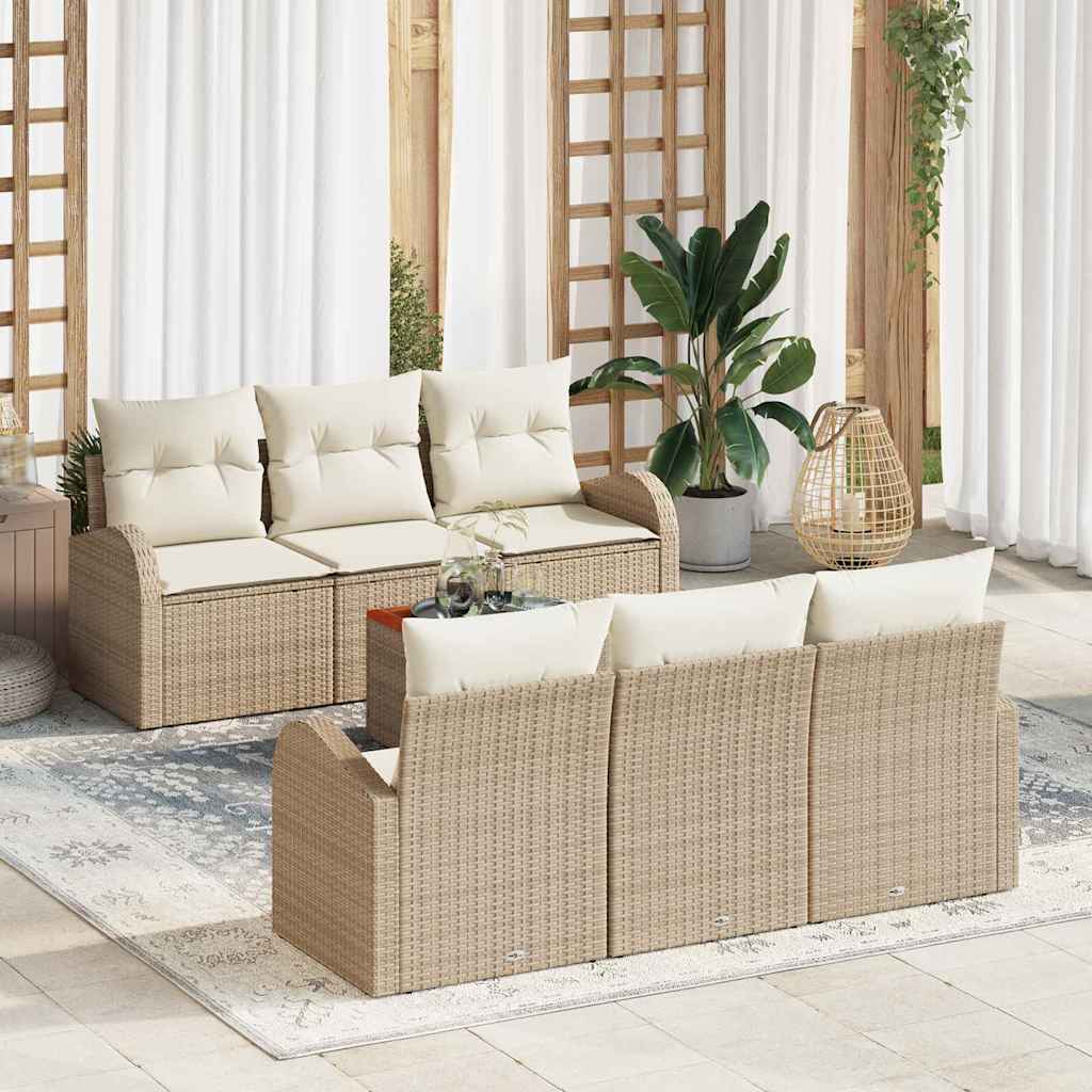 vidaXL Conjunto de sofás de jardín 7 uds. Beige ratán sintético