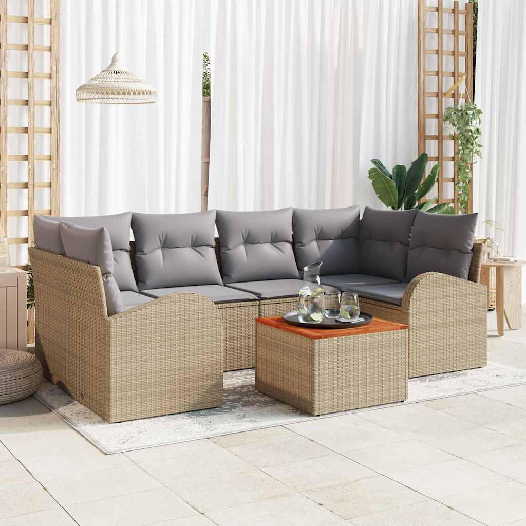vidaXL Conjunto de sofás de jardín 7 uds. Beige ratán sintético