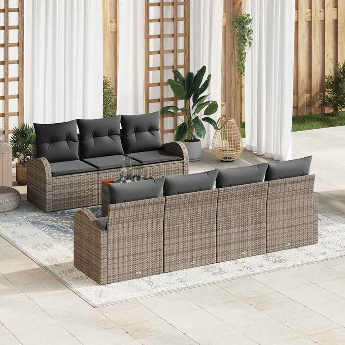 vidaXL Conjunto de sofás de jardín 8 uds. Gris ratán sintético