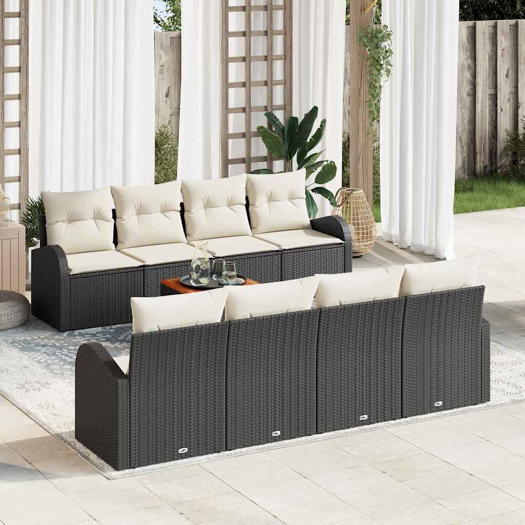 vidaXL Conjunto de sofás de jardín 9 uds. Negro ratán sintético