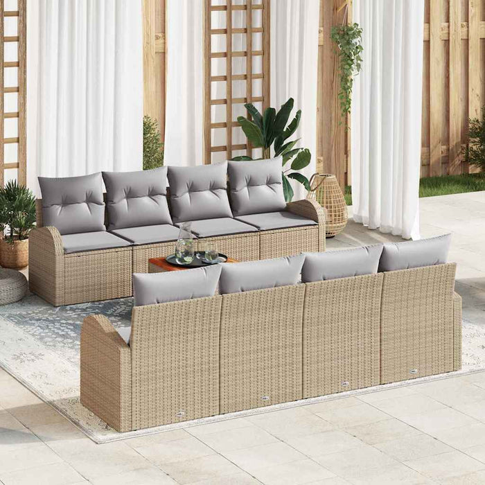 vidaXL Conjunto de sofás de jardín 9 uds. Beige ratán sintético