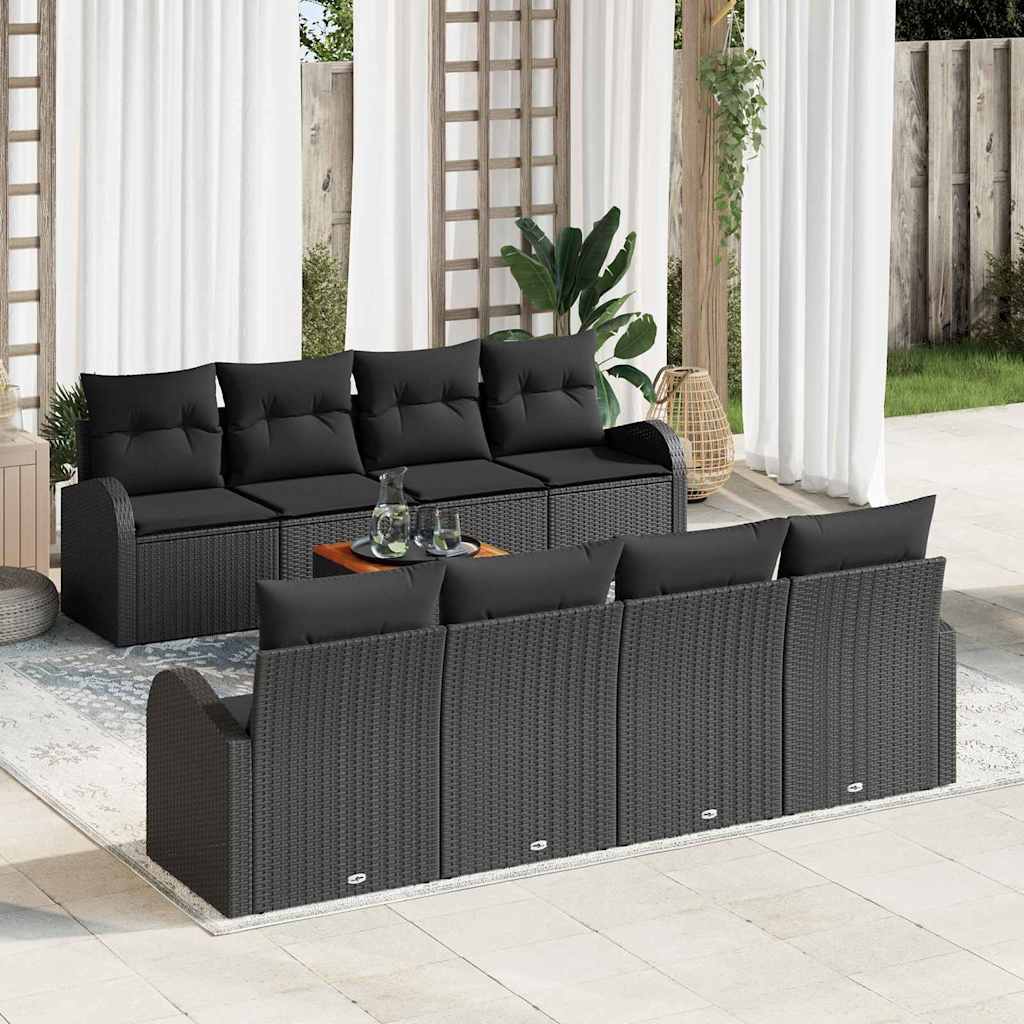 vidaXL Conjunto de sofás de jardín 9 uds. Negro ratán sintético