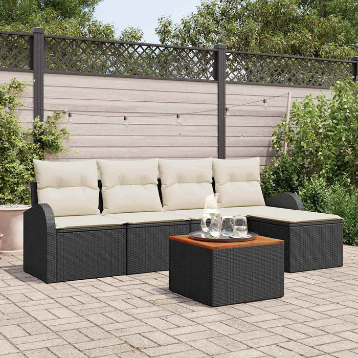 vidaXL Conjunto de sofás de jardín 6 uds. Negro ratán sintético