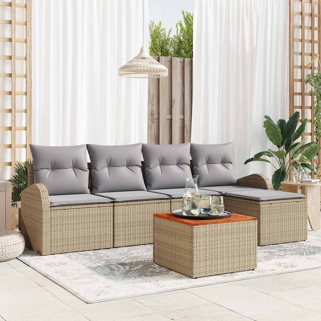 vidaXL Conjunto de sofás de jardín 6 uds. Beige ratán sintético