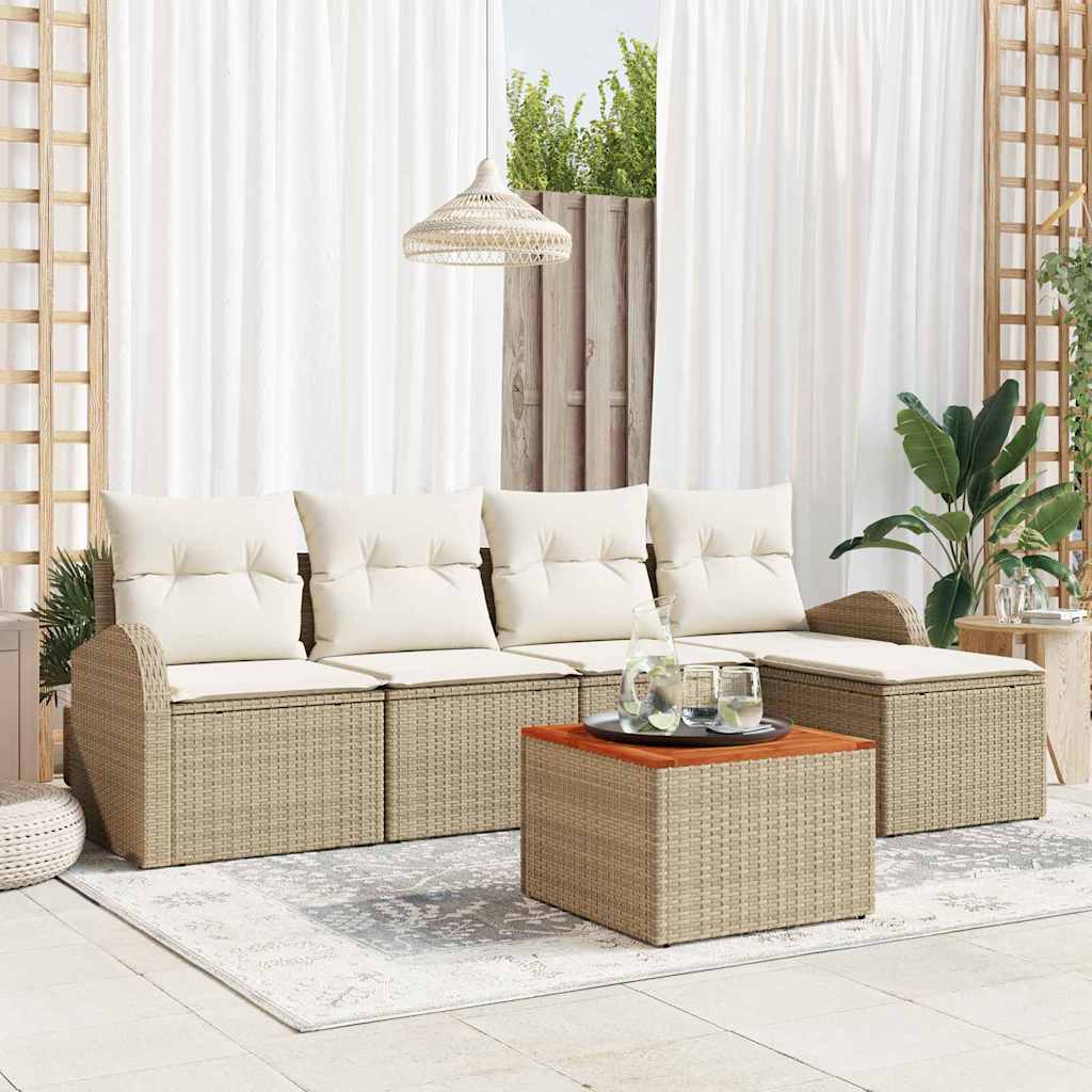 vidaXL Conjunto de sofás de jardín 6 uds. Beige ratán sintético