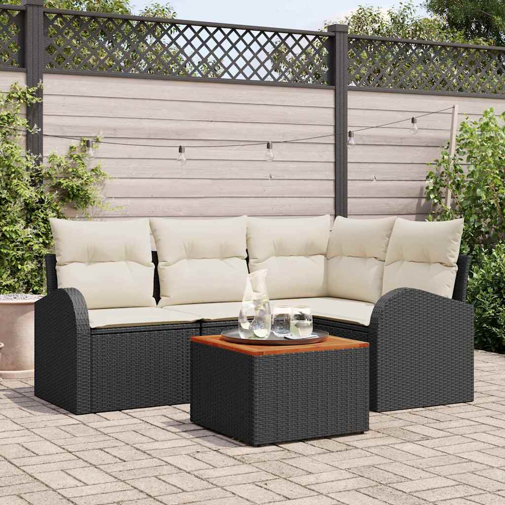 vidaXL Conjunto de sofás de jardín 5 uds. Negro ratán sintético