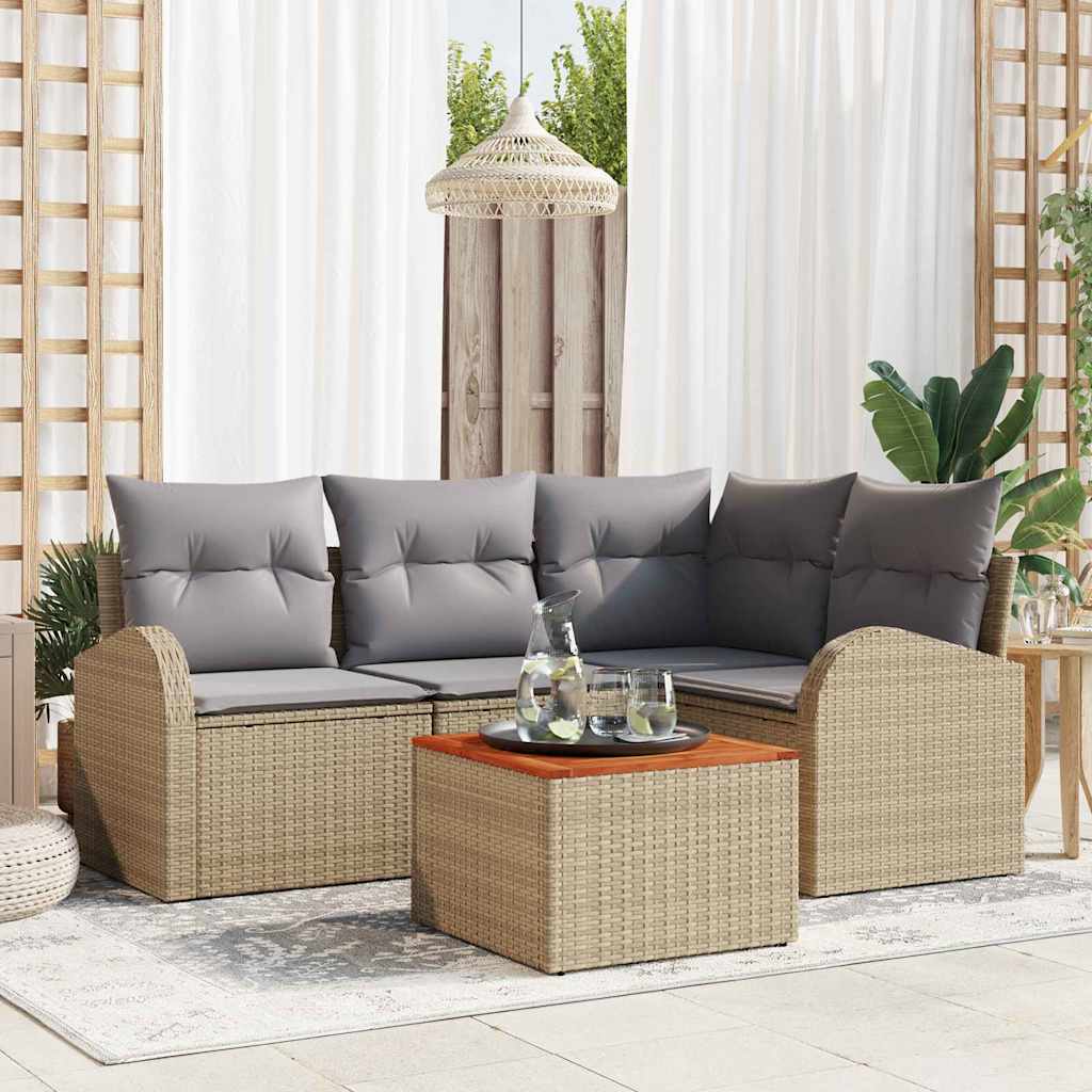 vidaXL Conjunto de sofás de jardín 5 uds. Beige ratán sintético