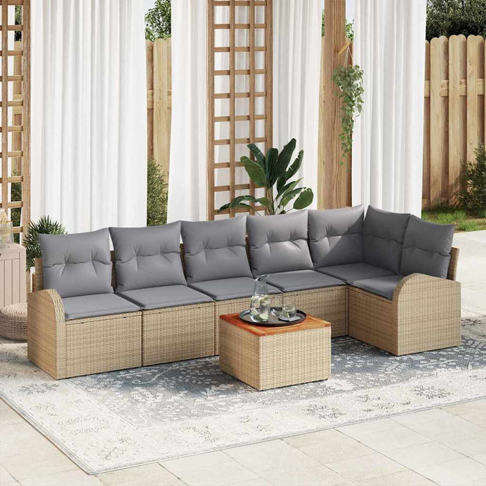 vidaXL Conjunto de sofás de jardín 7 uds. Beige ratán sintético