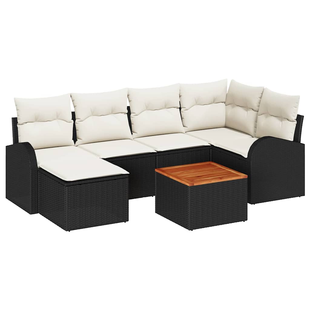vidaXL Conjunto de sofás de jardín 7 uds. Negro ratán sintético