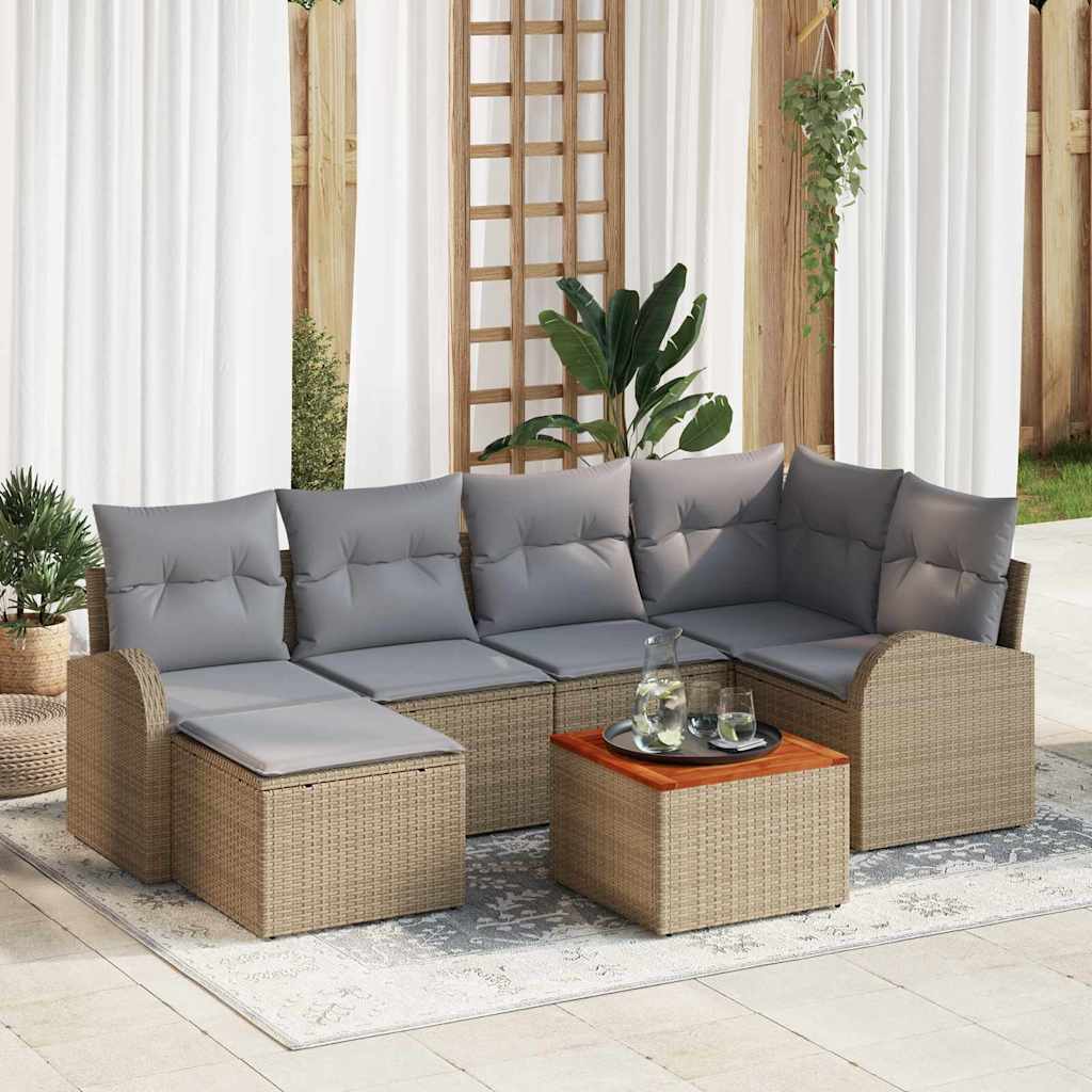 vidaXL Conjunto de sofás de jardín 7 uds. Beige ratán sintético