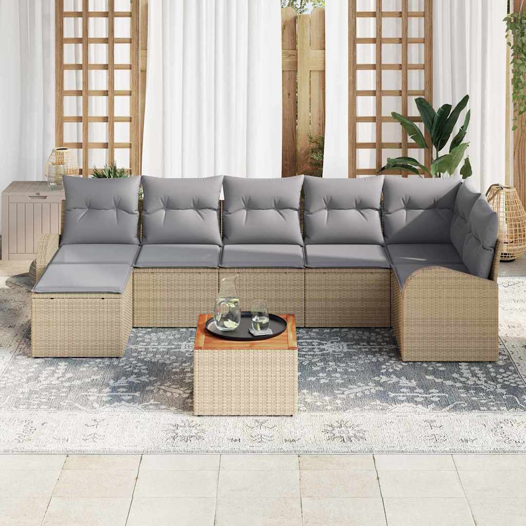 vidaXL Conjunto de sofás de jardín 8 uds. Beige ratán sintético