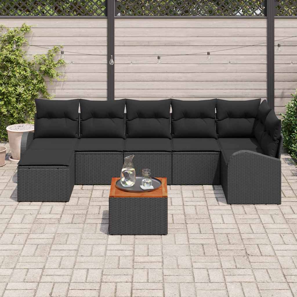 vidaXL Conjunto de sofás de jardín 8 uds. Negro ratán sintético