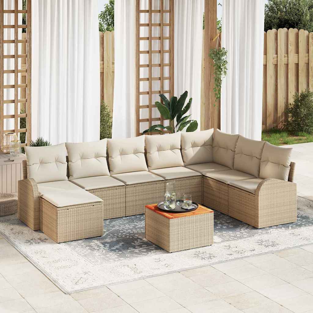 vidaXL Conjunto de sofás de jardín 9 uds. Beige ratán sintético