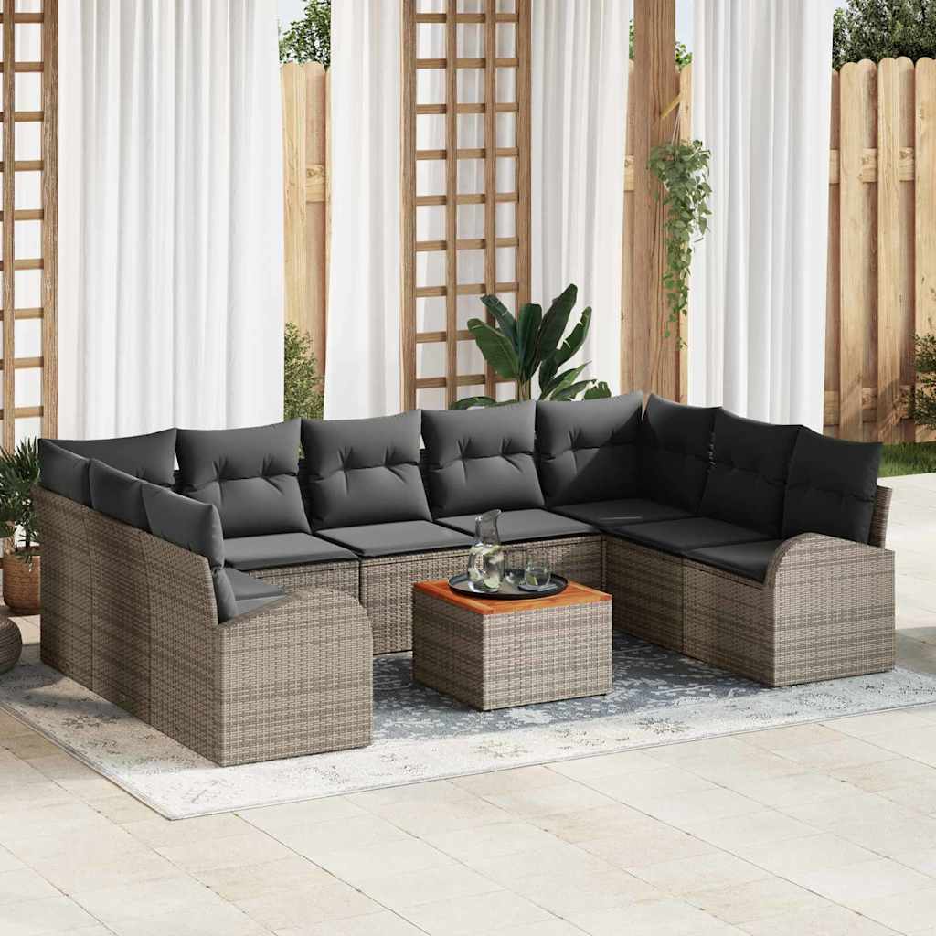 vidaXL Conjunto de sofás de jardín 10 uds. Gris ratán sintético