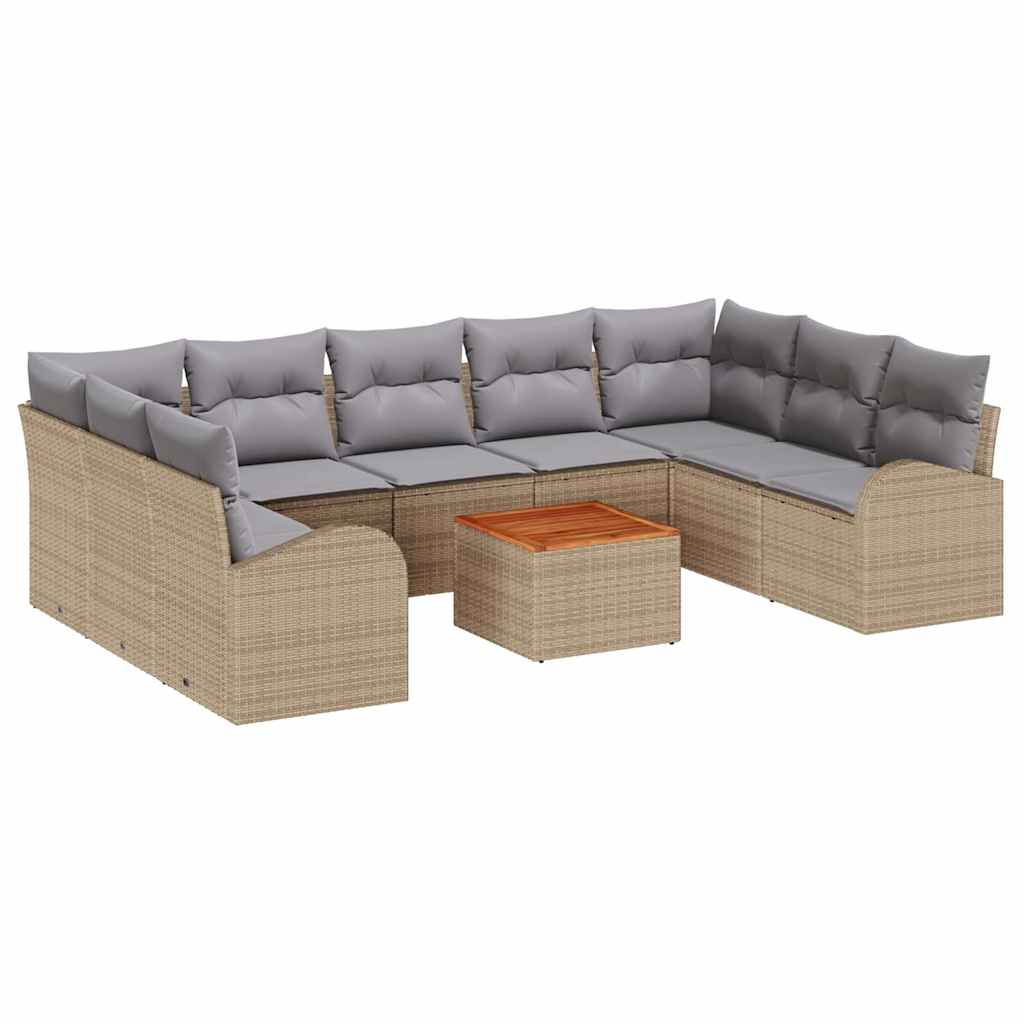 vidaXL Conjunto de sofás de jardín 10 uds. Beige ratán sintético
