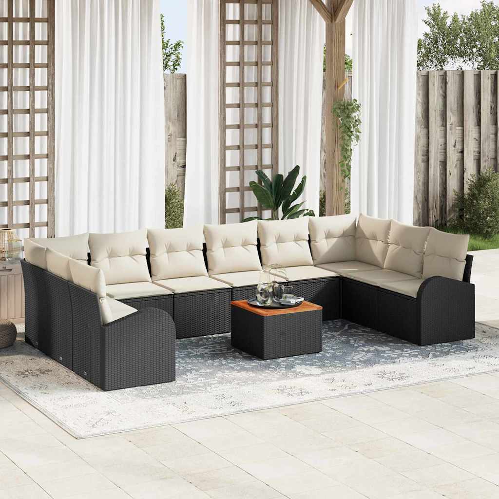 vidaXL Conjunto de sofás de jardín 11 uds. Negro ratán sintético