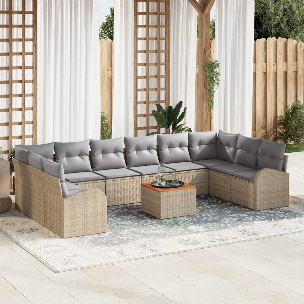 vidaXL Conjunto de sofás de jardín 11 uds. Beige ratán sintético