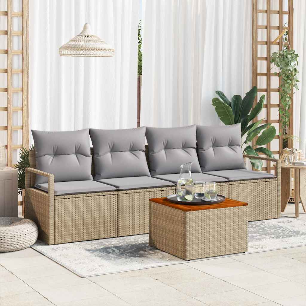 vidaXL Conjunto de sofás de jardín 5 uds. Beige ratán sintético