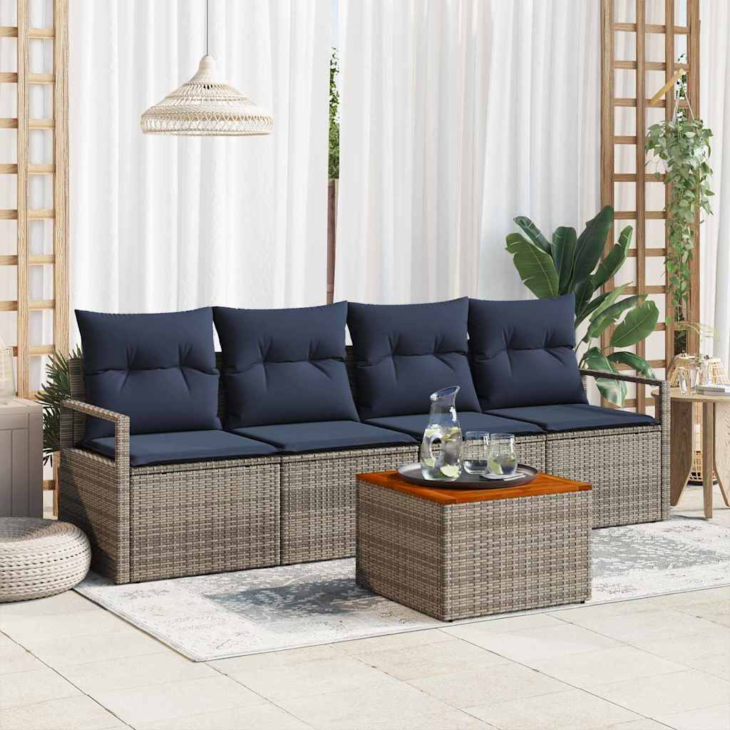vidaXL Conjunto de sofás de jardín 5 uds. Gris ratán sintético