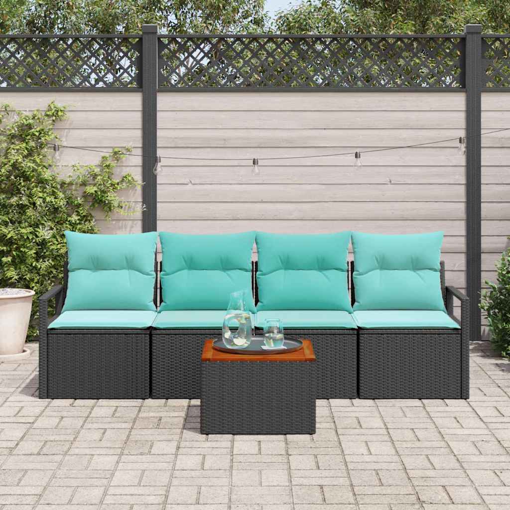 vidaXL Conjunto de sofás de jardín 5 uds. Negro ratán sintético