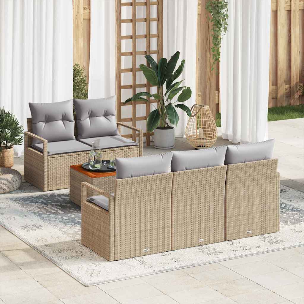 vidaXL Conjunto de sofás de jardín 6 uds. Beige ratán sintético
