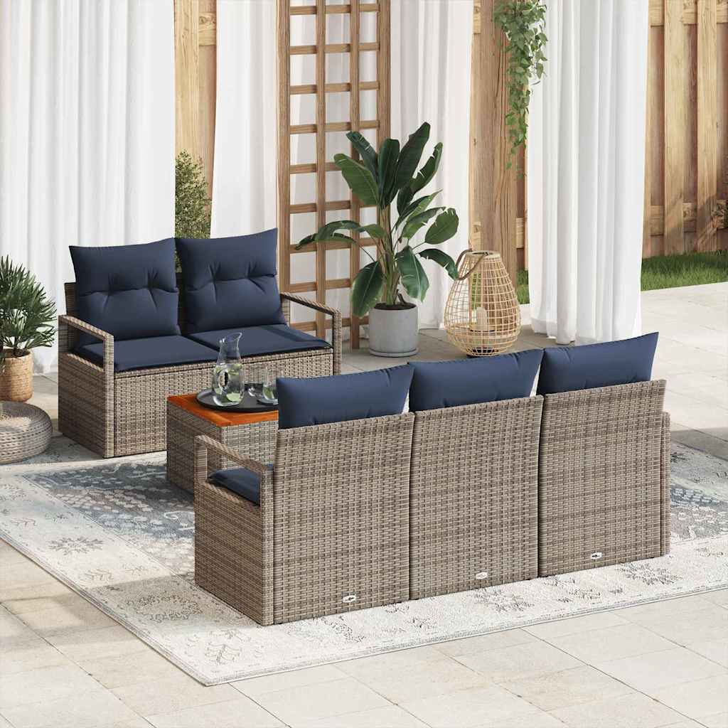 vidaXL Conjunto de sofás de jardín 6 uds. Gris ratán sintético