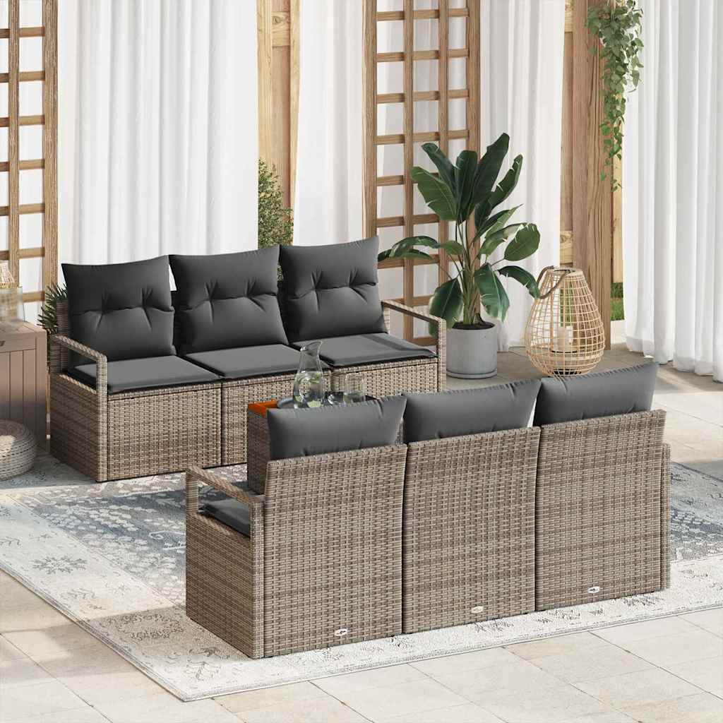 vidaXL Conjunto de sofás de jardín 7 uds. Gris ratán sintético