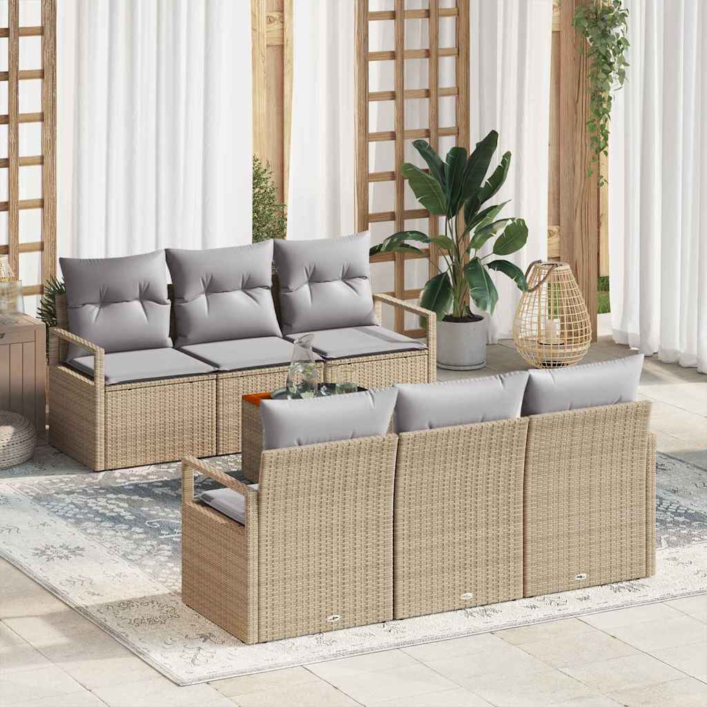 vidaXL Conjunto de sofás de jardín 7 uds. Beige ratán sintético
