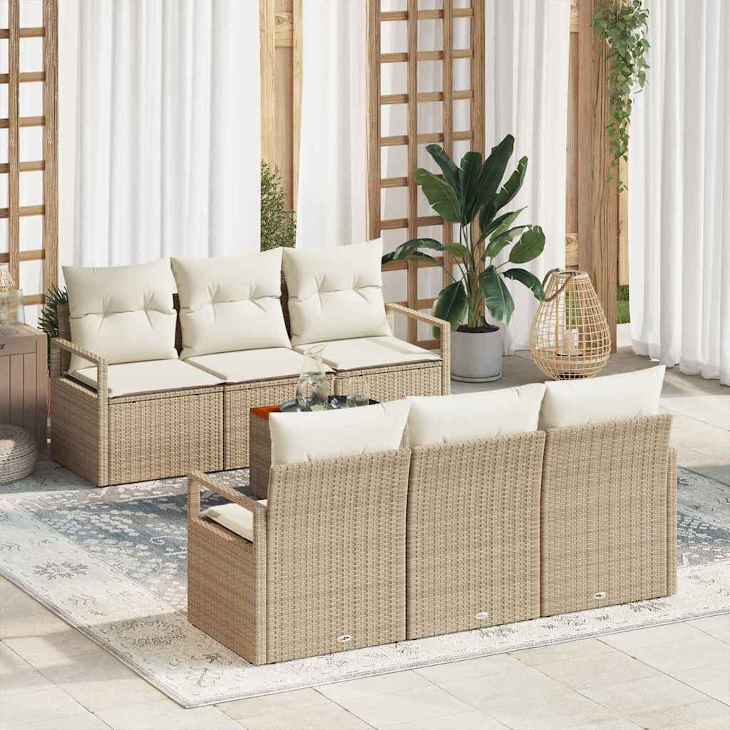 vidaXL Conjunto de sofás de jardín 7 uds. Beige ratán sintético
