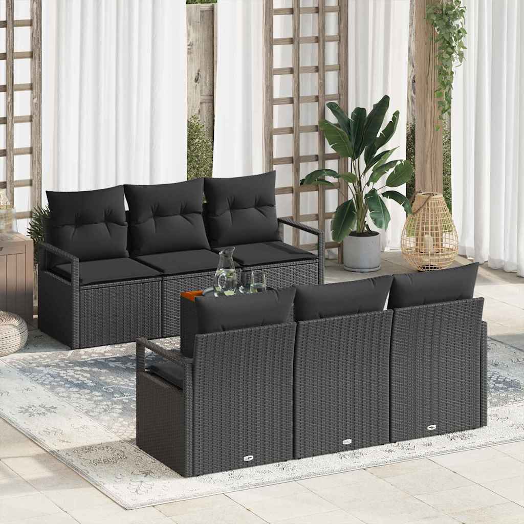 vidaXL Conjunto de sofás de jardín 7 uds. Negro ratán sintético