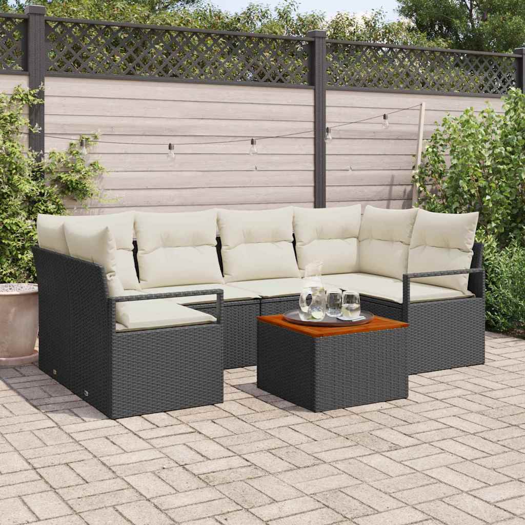 vidaXL Conjunto de sofás de jardín 7 uds. Negro ratán sintético
