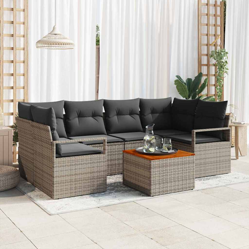 vidaXL Conjunto de sofás de jardín 7 uds. Gris ratán sintético