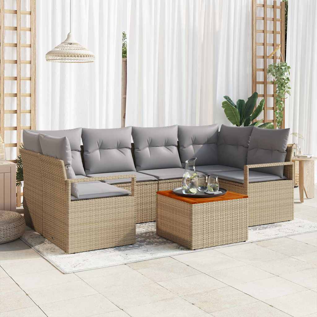 vidaXL Conjunto de sofás de jardín 7 uds. Beige ratán sintético