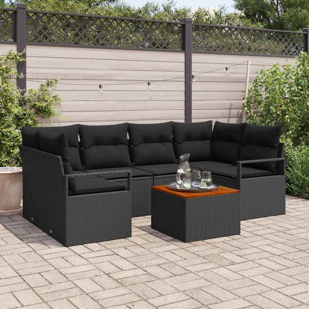 vidaXL Conjunto de sofás de jardín 7 uds. Negro ratán sintético