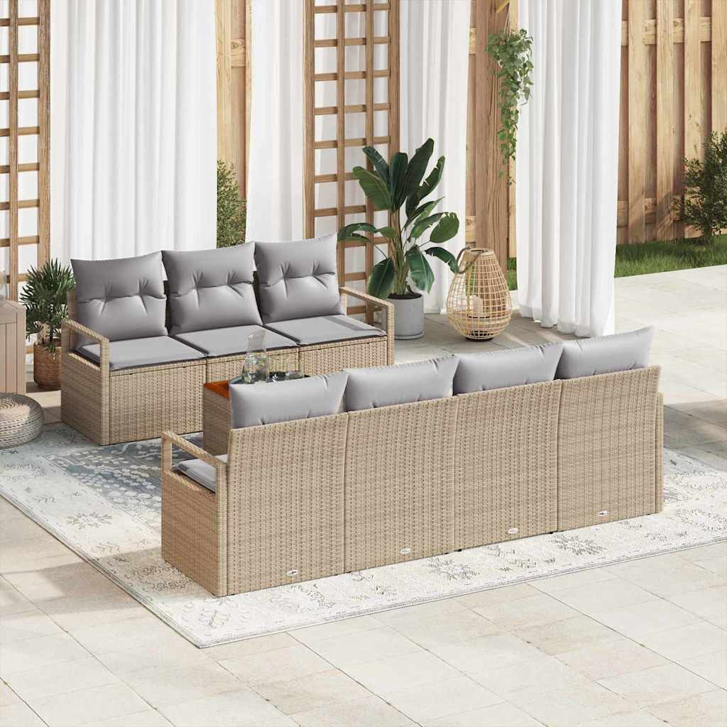 vidaXL Conjunto de sofás de jardín 8 uds. Beige ratán sintético
