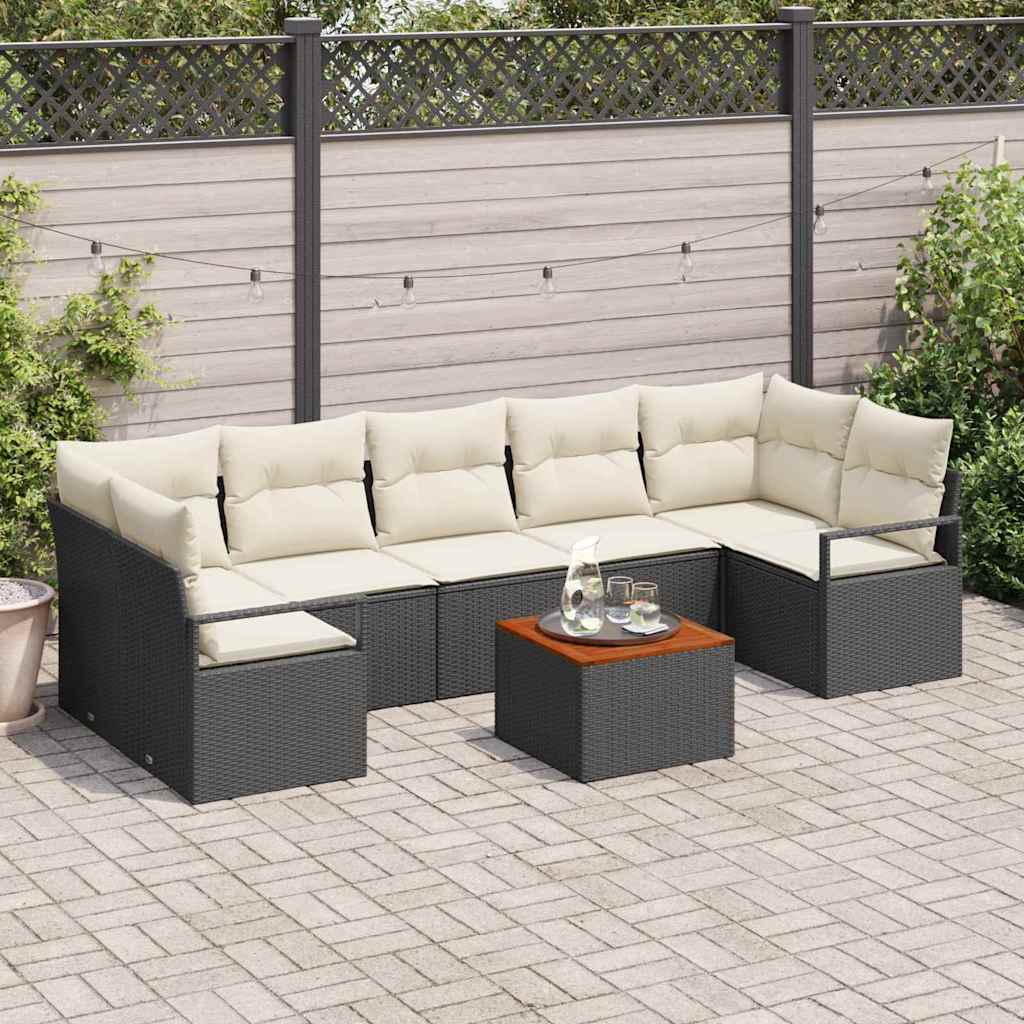 vidaXL Conjunto de sofás de jardín 8 uds. Negro ratán sintético