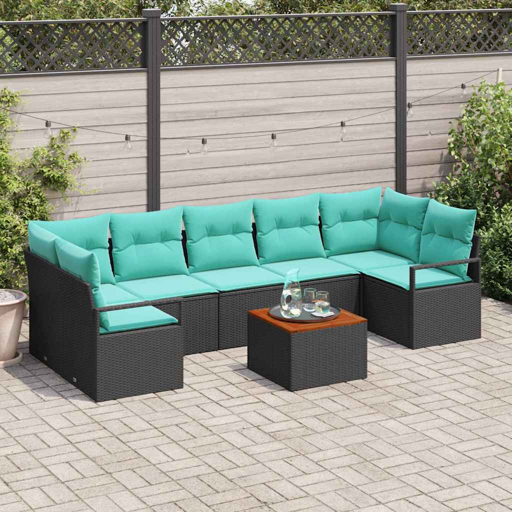 vidaXL Conjunto de sofás de jardín 8 uds. Negro ratán sintético