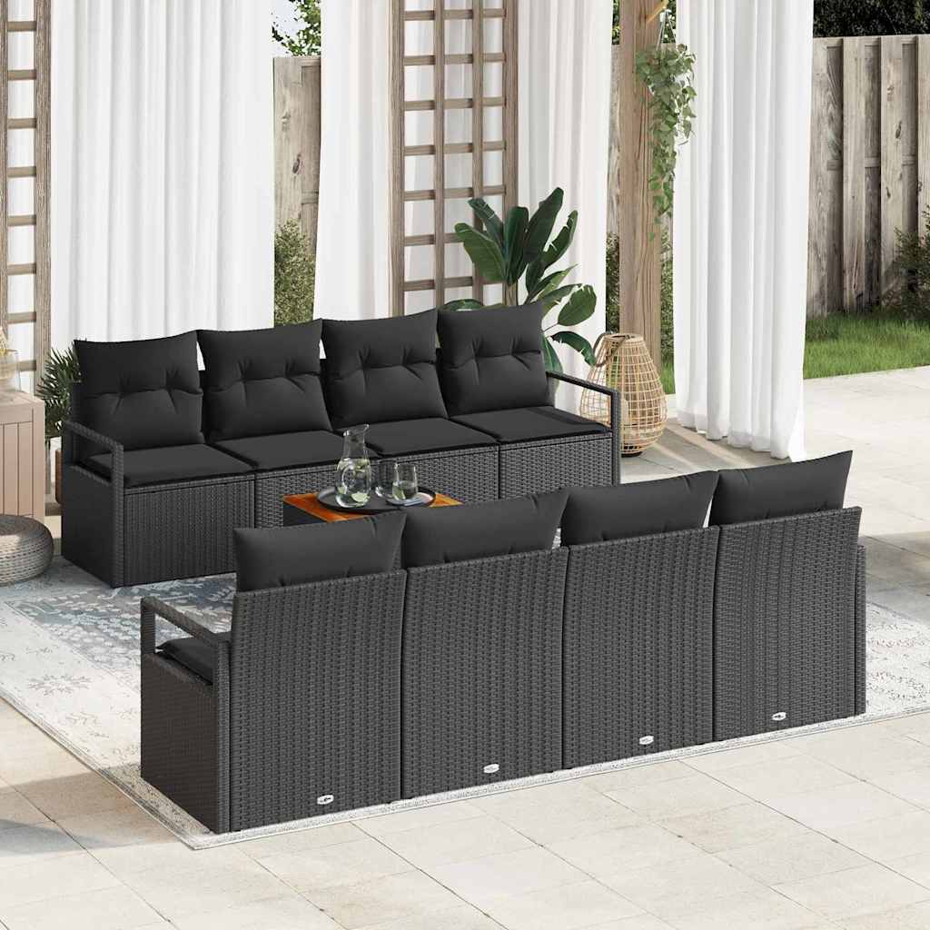 vidaXL Conjunto de sofás de jardín 9 uds. Negro ratán sintético